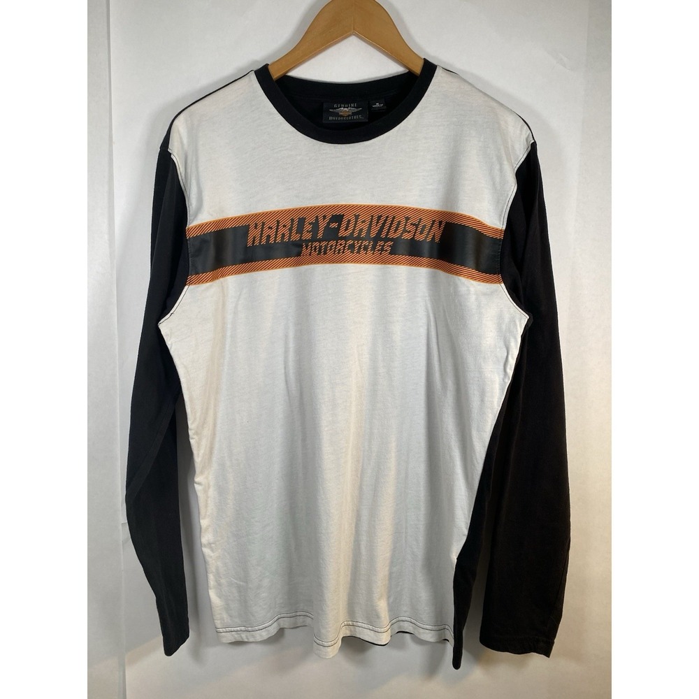 Harley-Davidson Long Sleeve T-Shirt Men's Size Medium Black, White, Orange.
